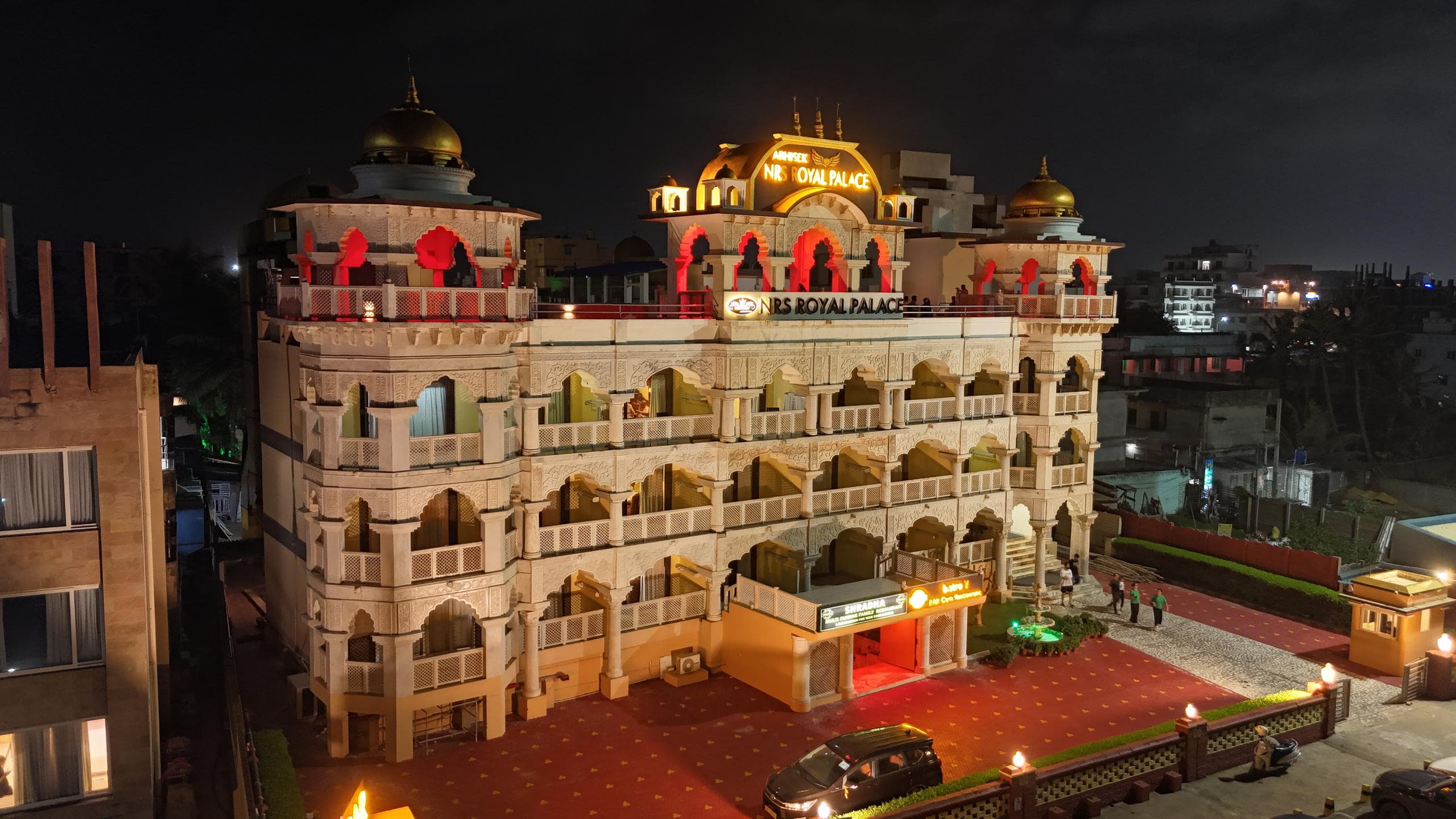 Night elevation showing gilded domes and arches